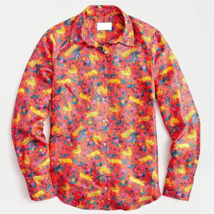 J. Crew Red Multicolor Floral & Animal Print Button-Down Shirt